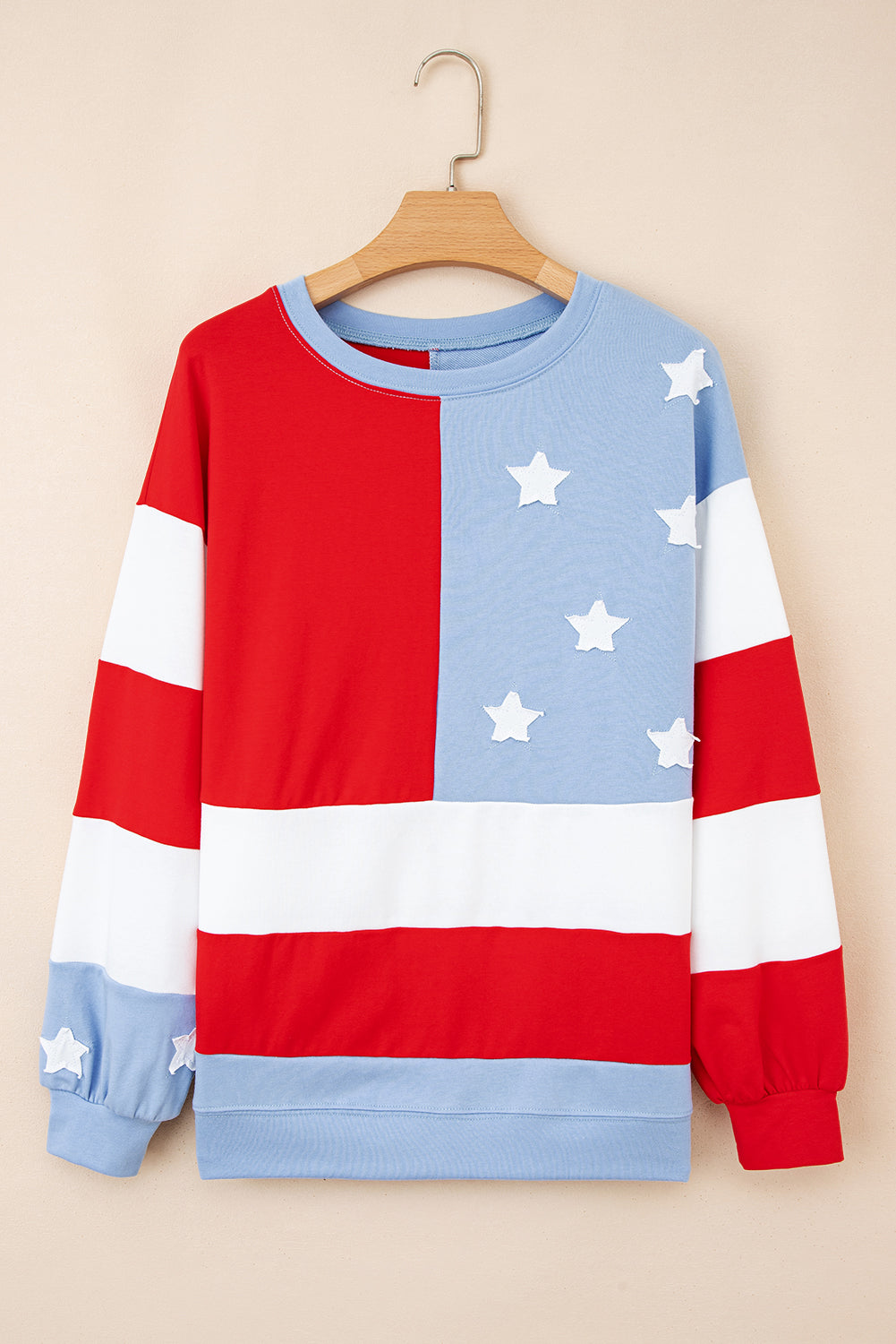 Multicolour American Flag Vintage Oversized Pullover Sweatshirt - eAura