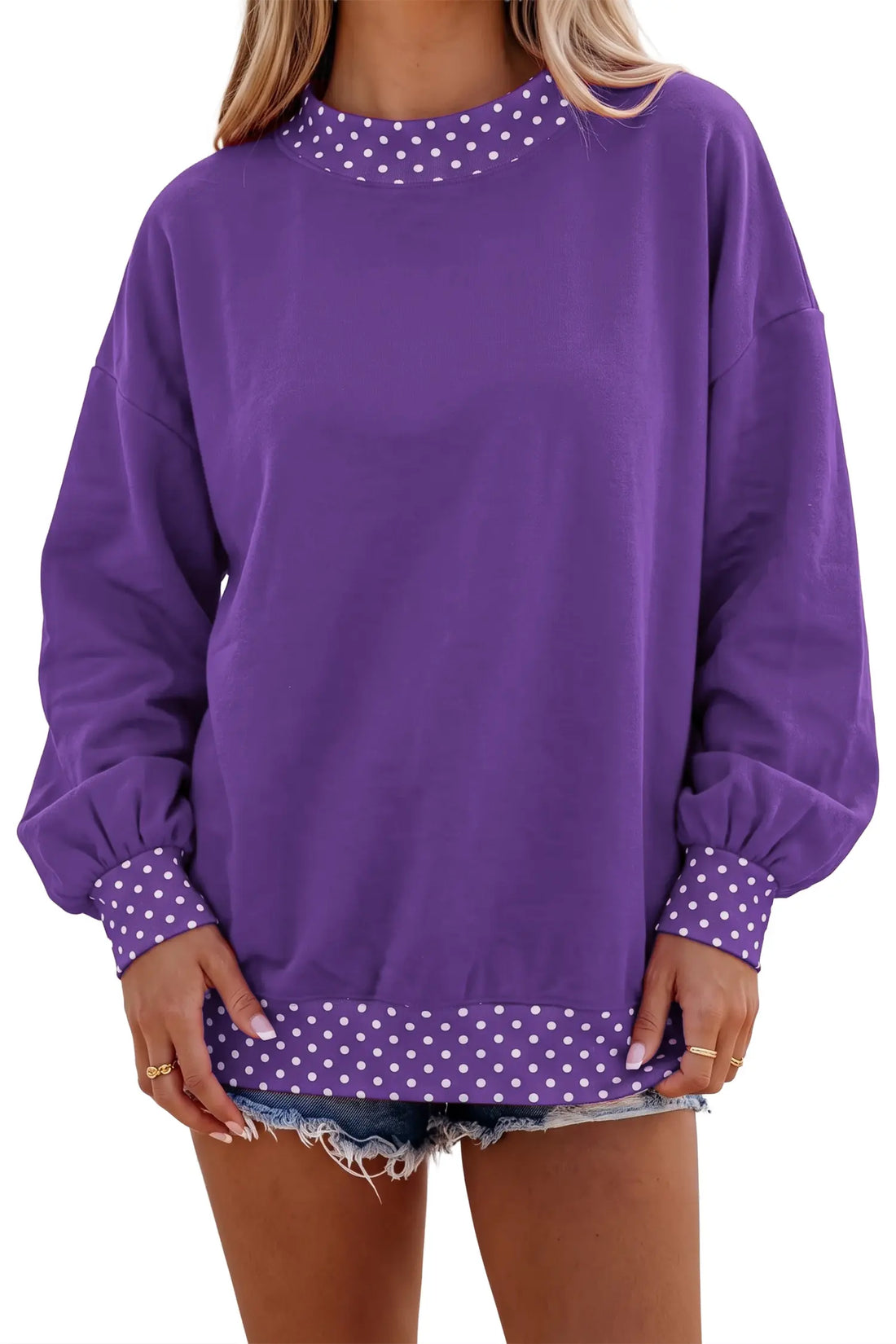 Colourblock Polka Dot Contrast Trim Oversized Sweatshirt