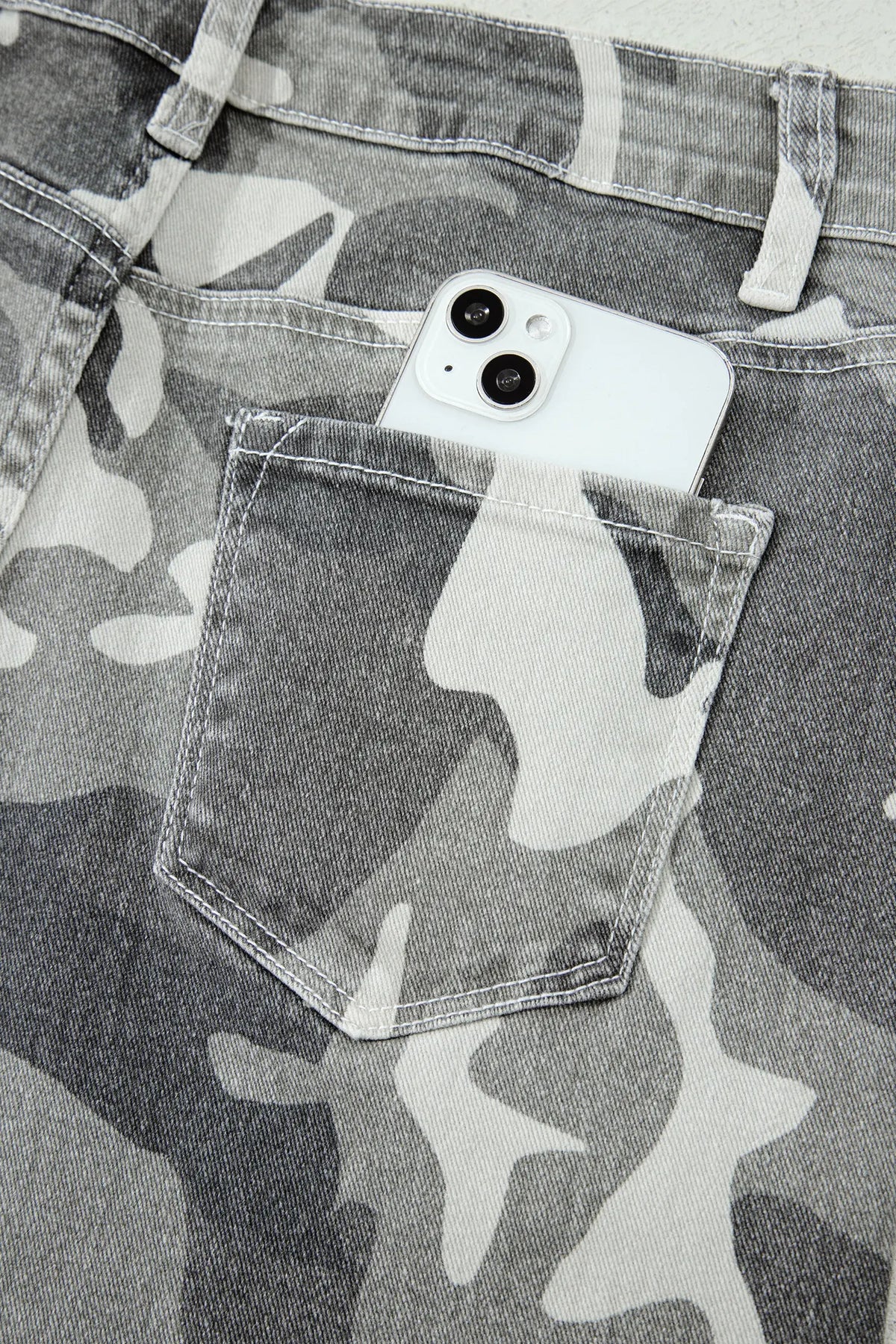 Camo Pattern Cotton Denim Shift Jeans – Green