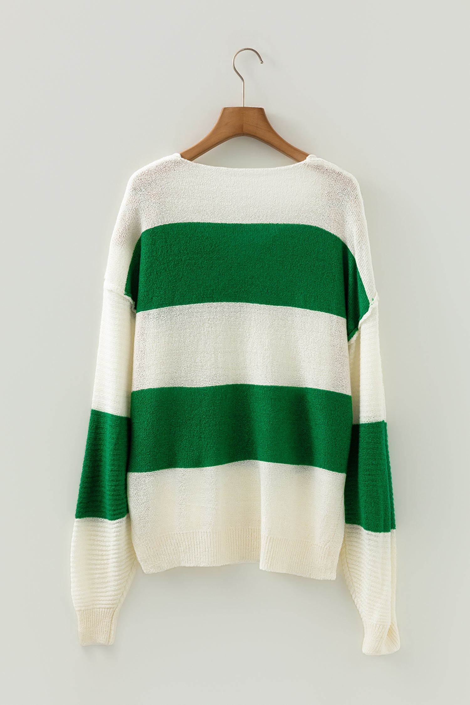 Stripe Loose Colour Block Drop Shoulder Bubble Sleeve Sweater