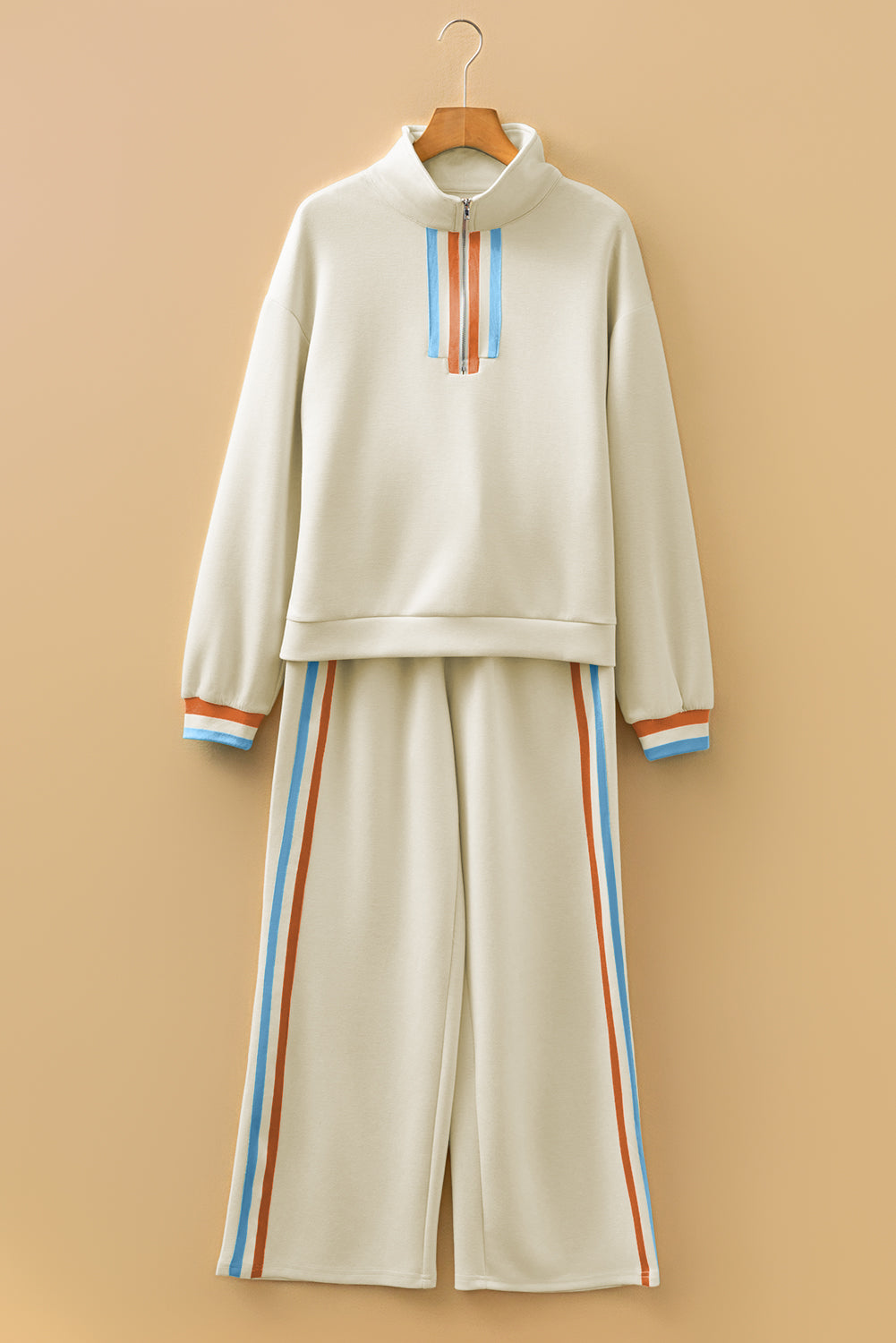 Striped Patchwork Quarter Zip Pullover Loose Trousers Co-ord set - eAura