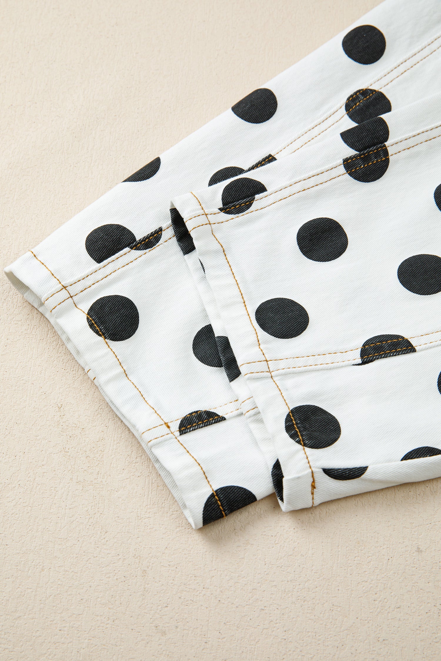 Sky Blue Polka Dot Print Bow Detail Pocketed Jeans