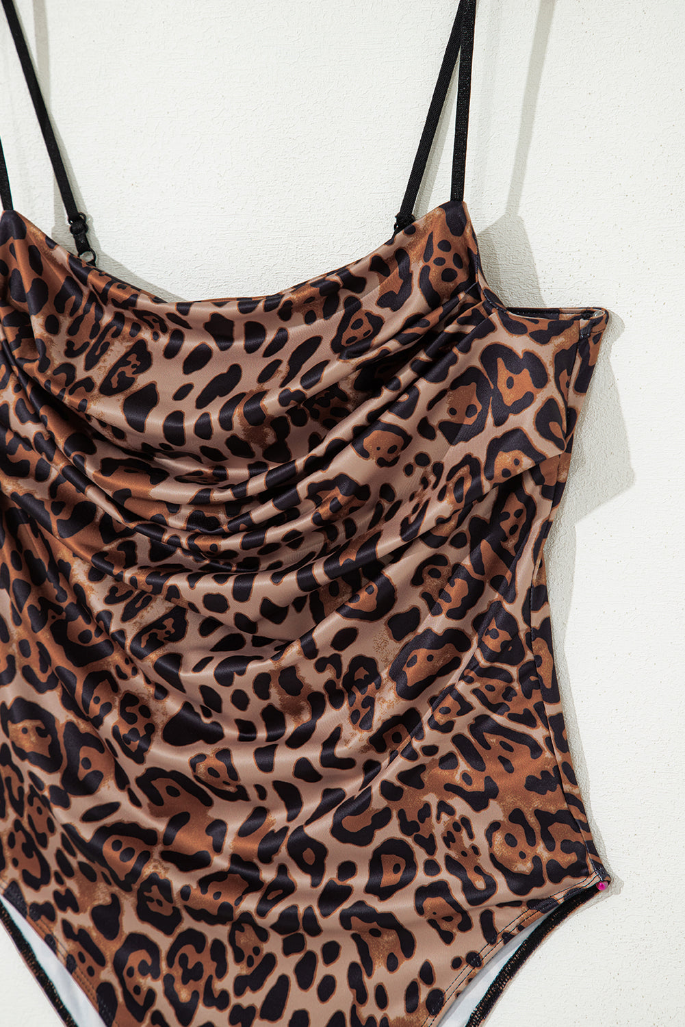 Brown Spaghetti Straps Ruched Leopard Bodysuit eAura