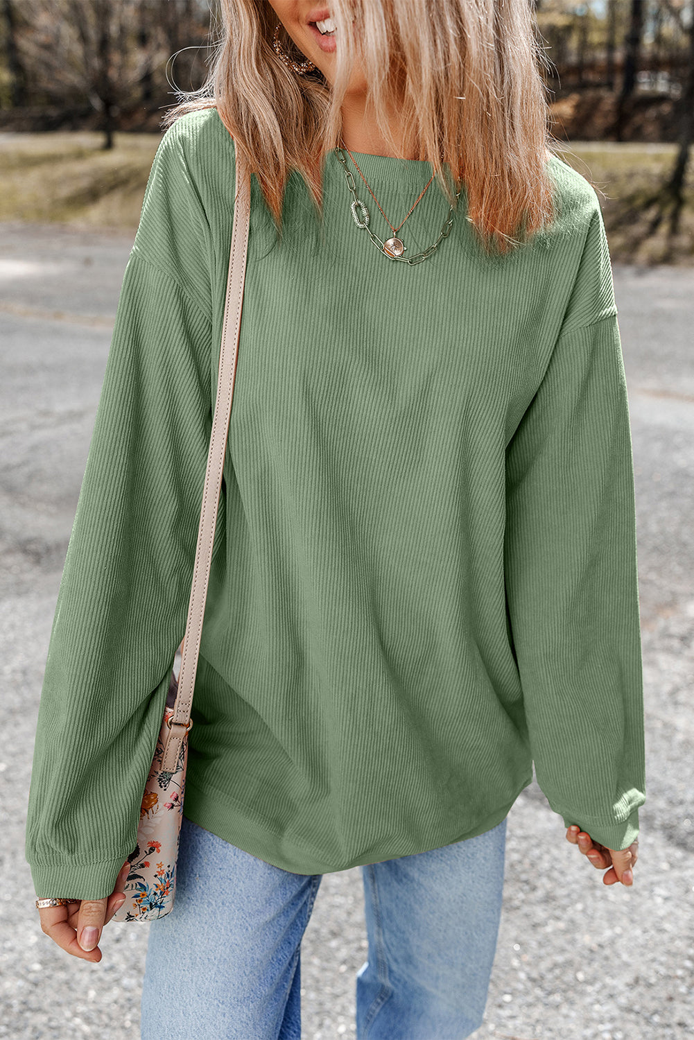 White Ribbed Corduroy Oversized Sweatshirt eAura