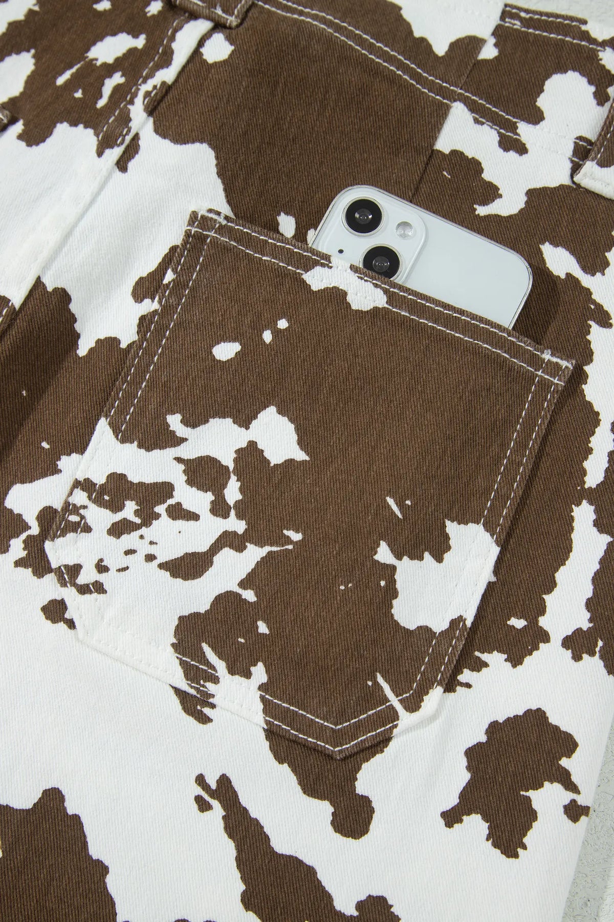 Abstract Pattern Regular Fit Full-Length Western Style Jeans – Brown