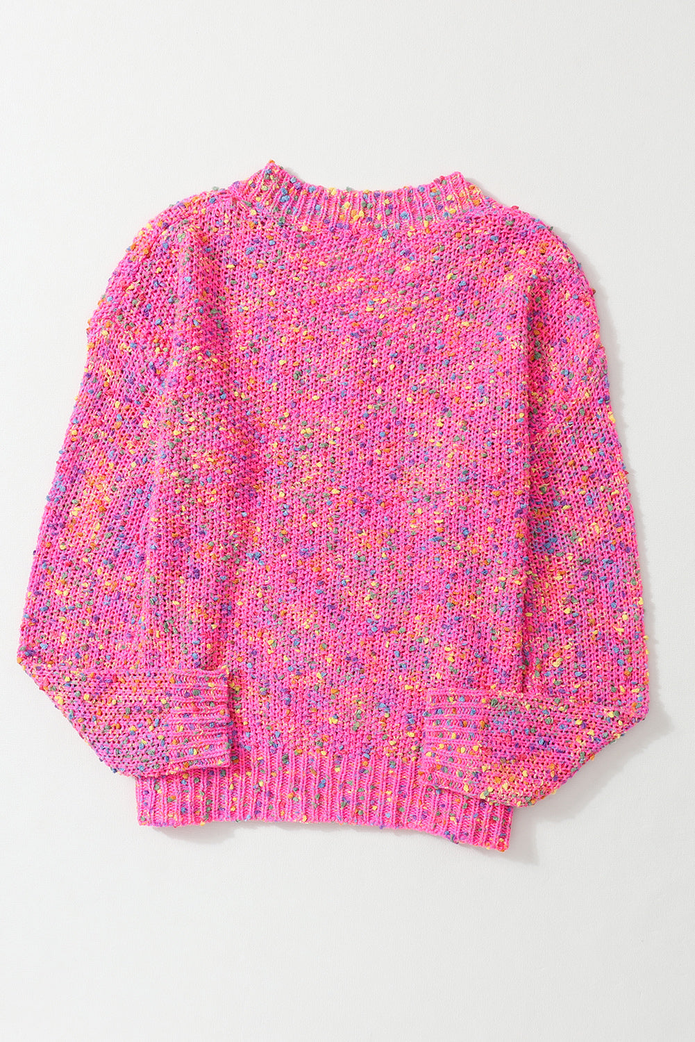 Dark Pink Colourful Spots Knitted V Neck Casual Sweater eAura