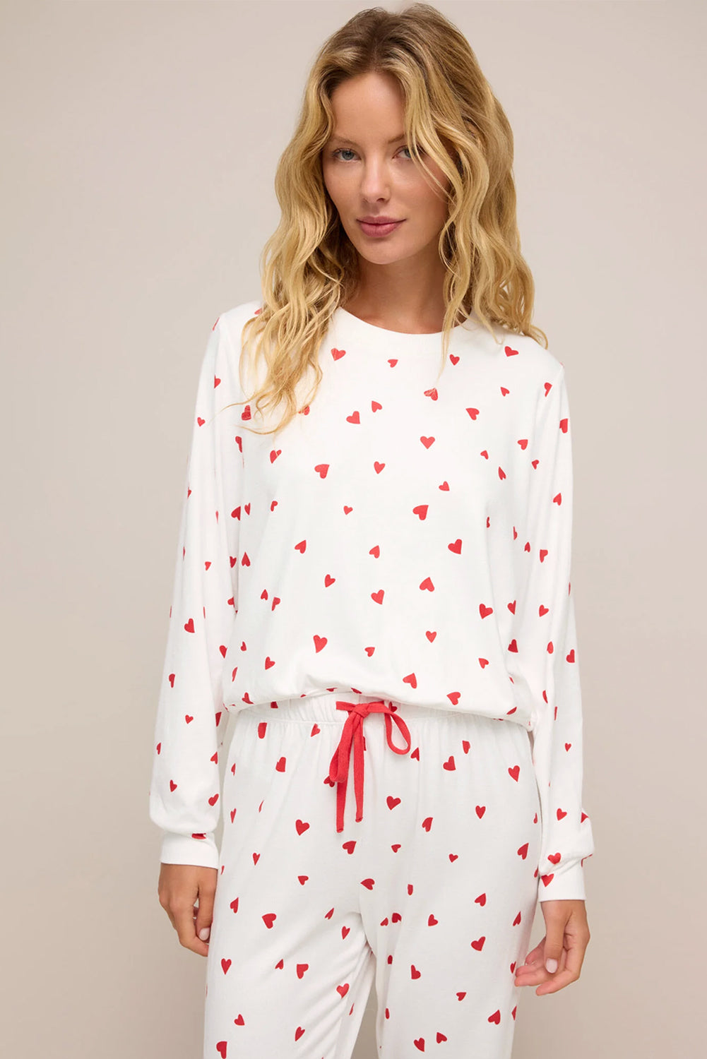 Tiny Hearts Printed Long Sleeve Top Drawstring Pyjama Set - eAura