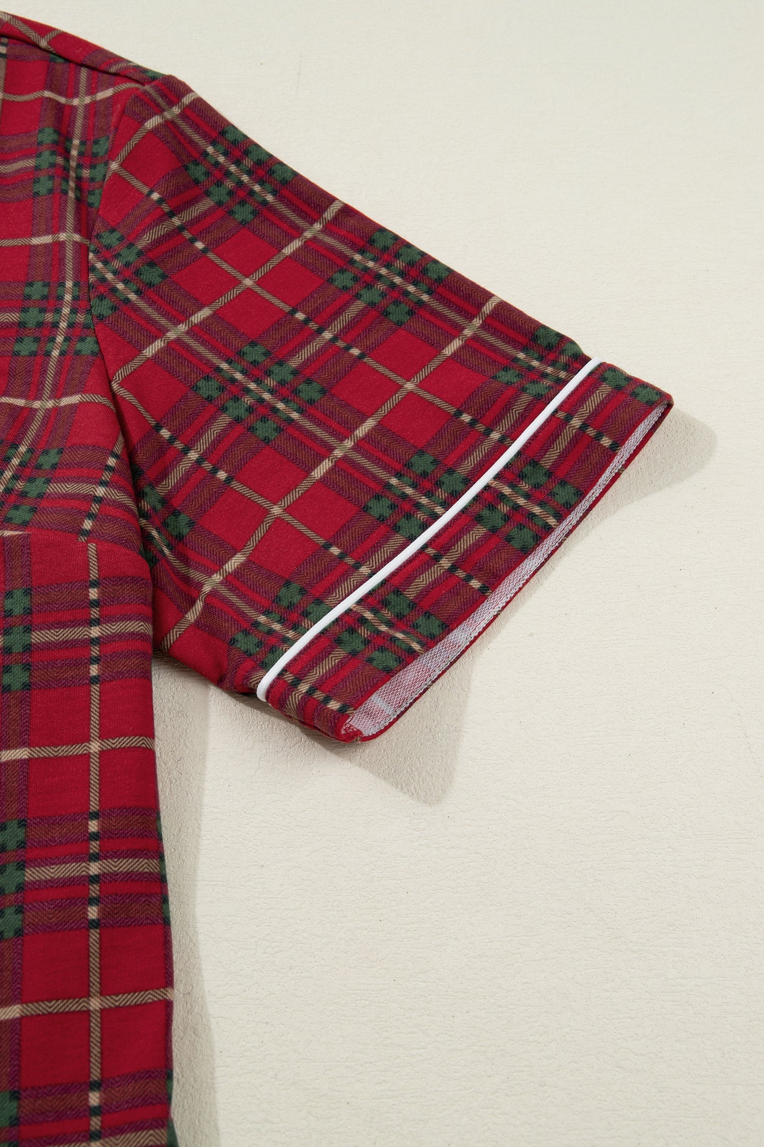 Plus Size Plaid Short Sleeve Shirt Pyjama Set - eAura