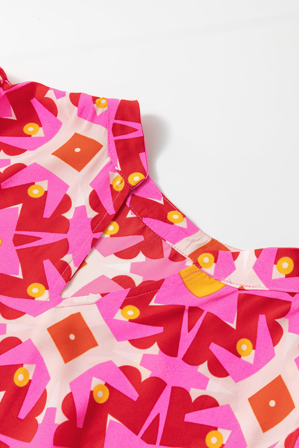 Strawberry Pink Geo Print V-neck Maxi Dress eAura