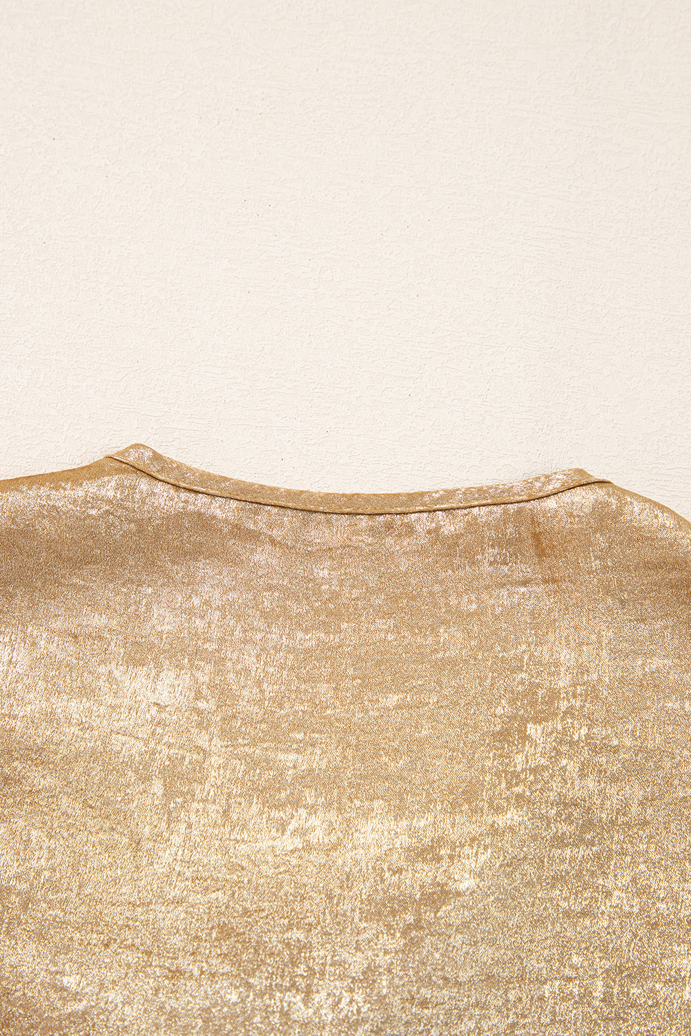 Gold Bow Tie Front Puff 3/4 Sleeve Ruffle Hem Blouse - eAura