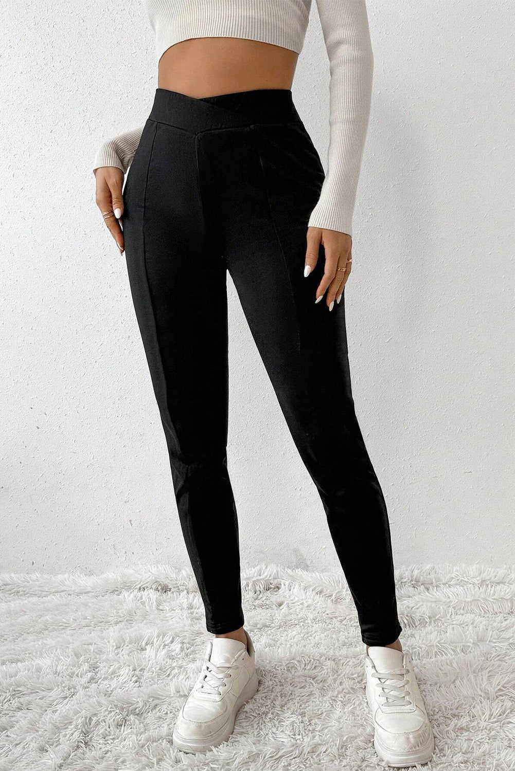 Black Crossed Waist Seamed Leg Thermal Leggings Beagle Boutique Fashion Outlet