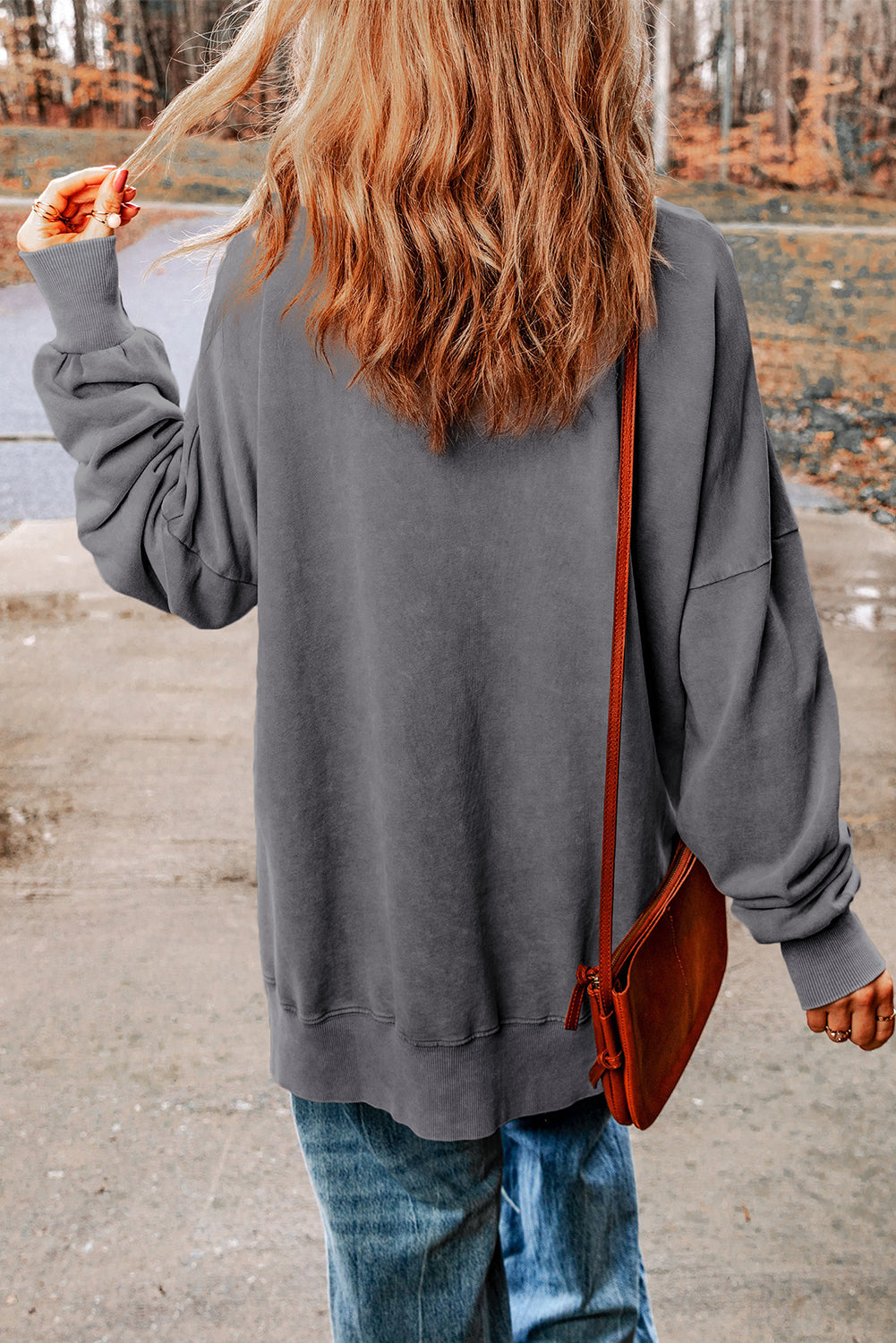 Green Drop Shoulder Ribbed Trim Oversized Sweatshirt eAura