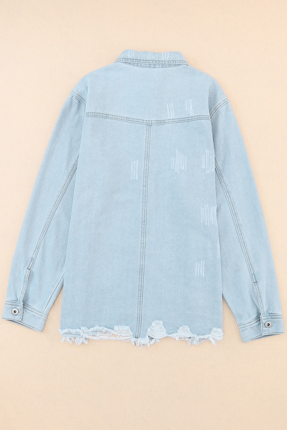 Sky Blue Flap Pocket Buttoned Raw Hem Denim Jacket eAura
