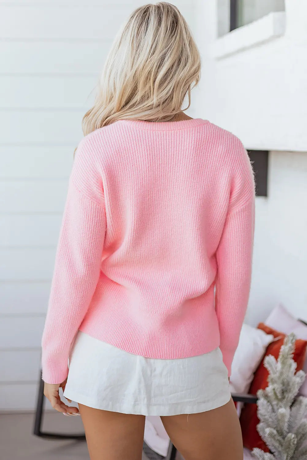 Merry Candy Cane Puffy Knit Crew Neck Sweater