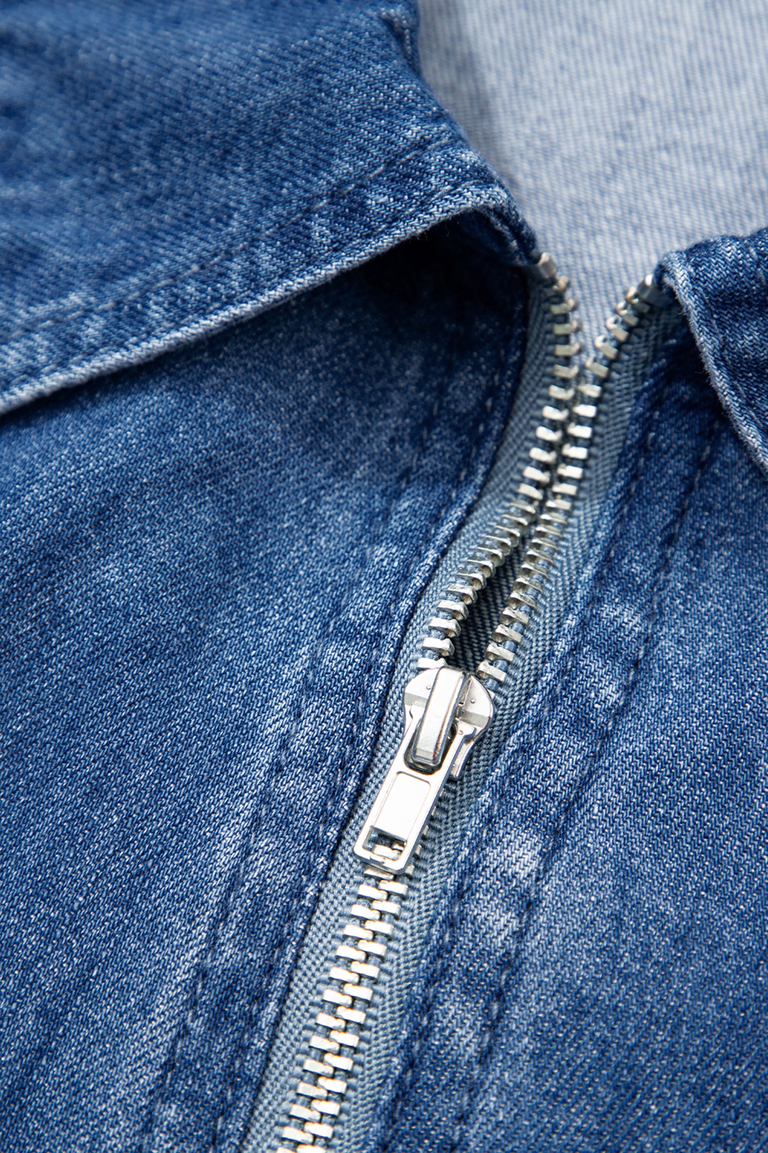 Zip-up Collared Short Sleeve Shift Mini Denim Dress