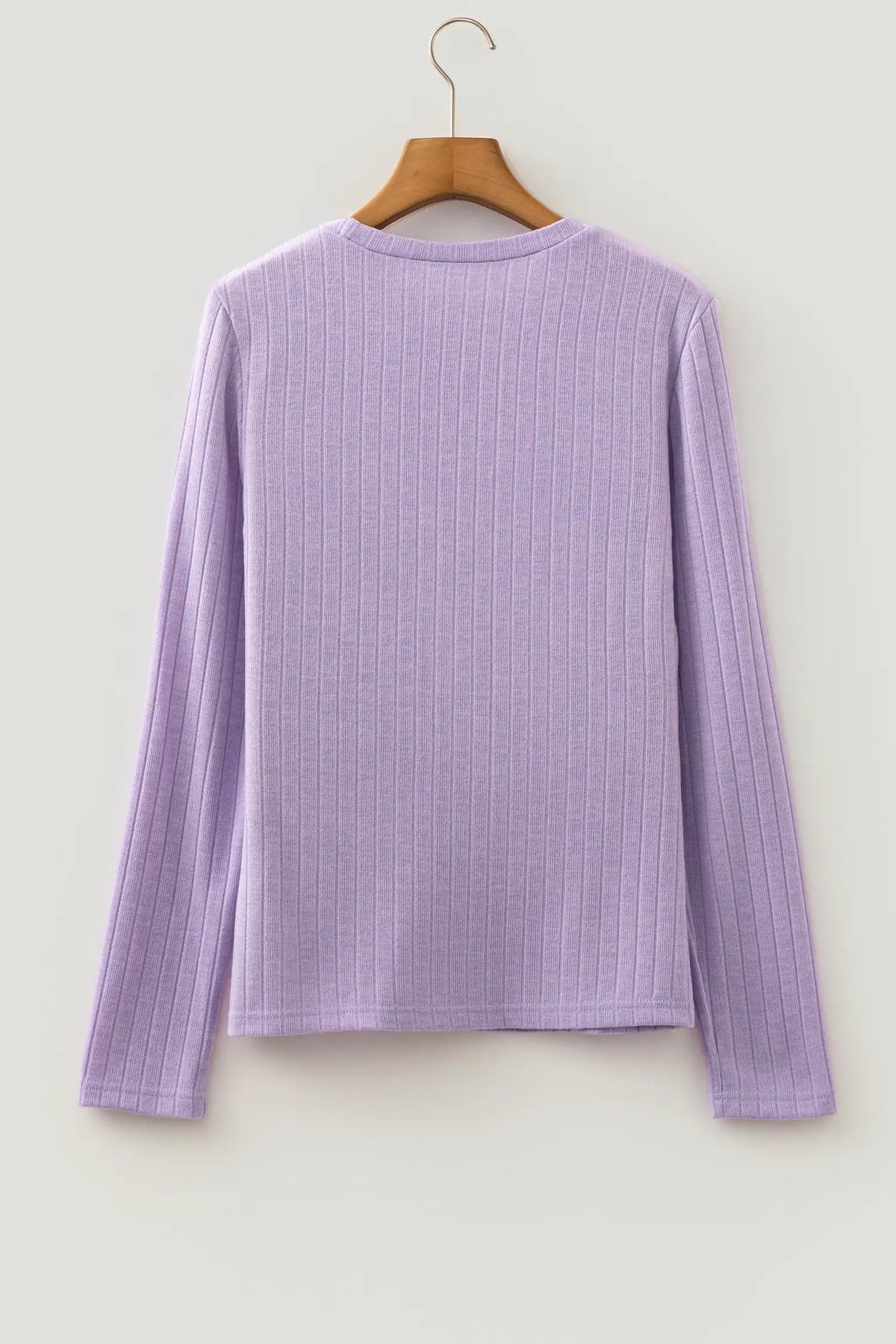 Long Sleeve Top with Ribbed Texture and Round Neck