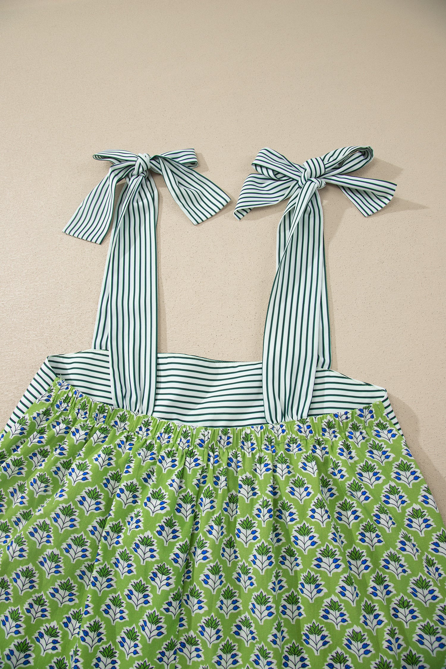 Floral Printed Knot Straps Babydoll Tank Top – Green