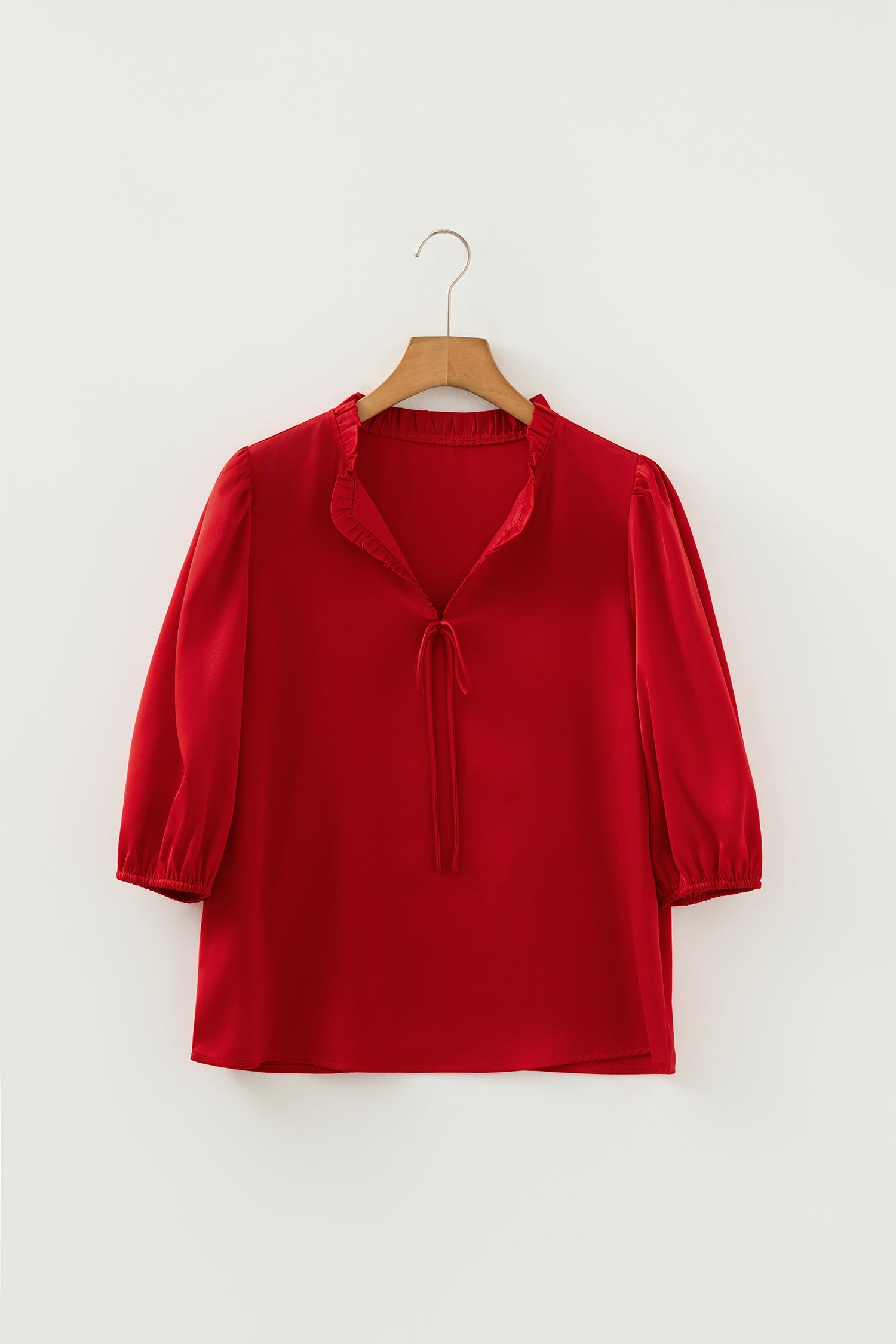 Frilled V-Neck Bow Detail 3/4 Sleeve Blouse - Tops/Blouses & Shirts