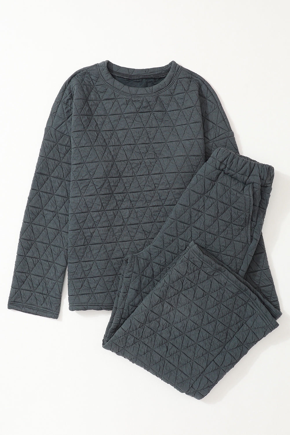 Dark Grey Solid Quilted Pullover and Trousers Outfit eAura