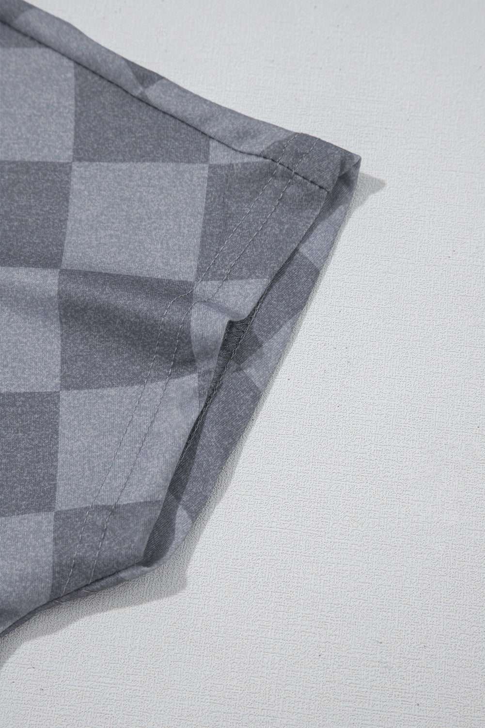 Grey Checkered V Neck Tee Drawstring Shorts Lounge Set eAura