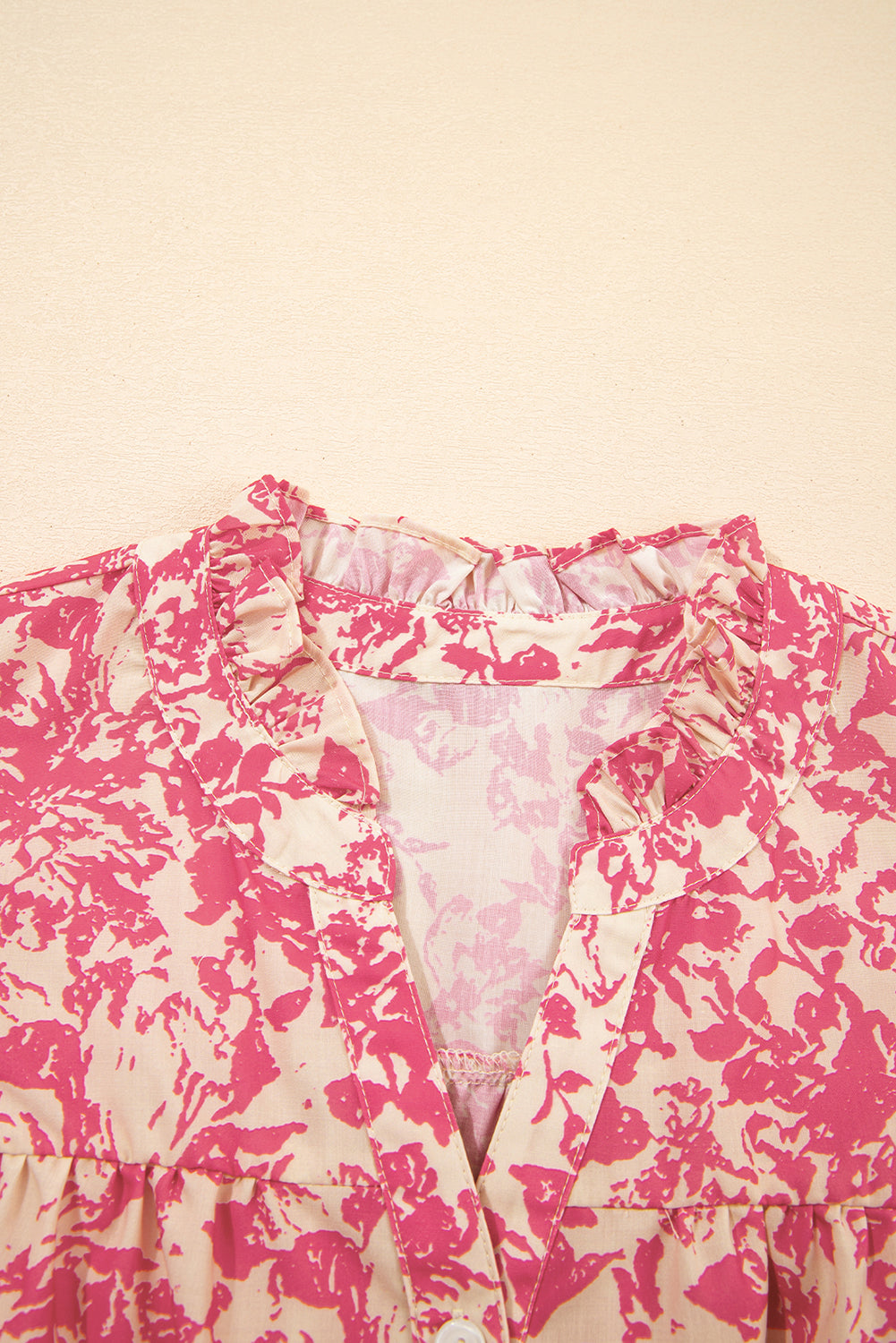Rose Allover Print Half Button Neck Ruffle Sleeve Blouse eAura