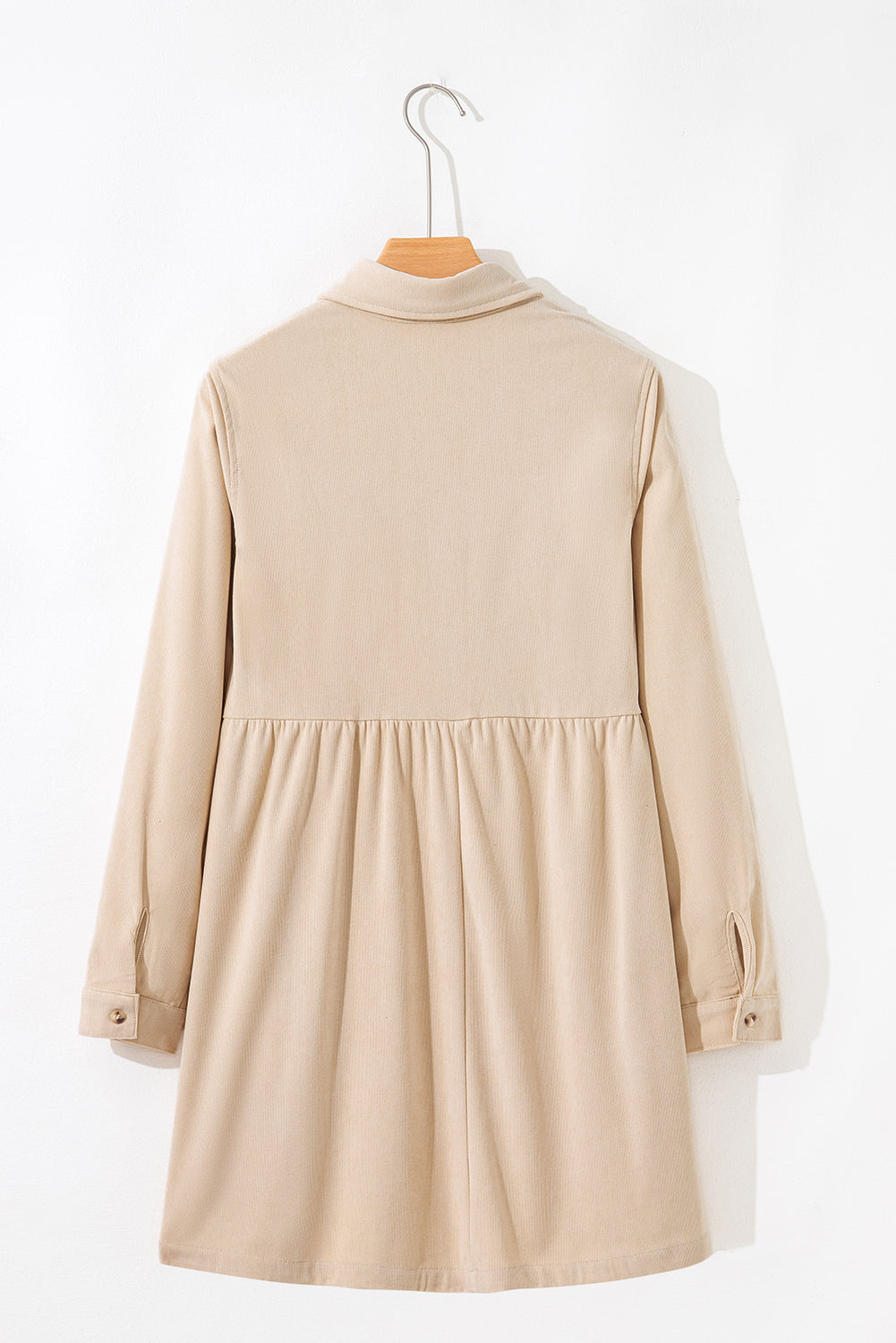 Oatmeal Corduroy Half Button Collared Long Sleeve Mini Dress eAura