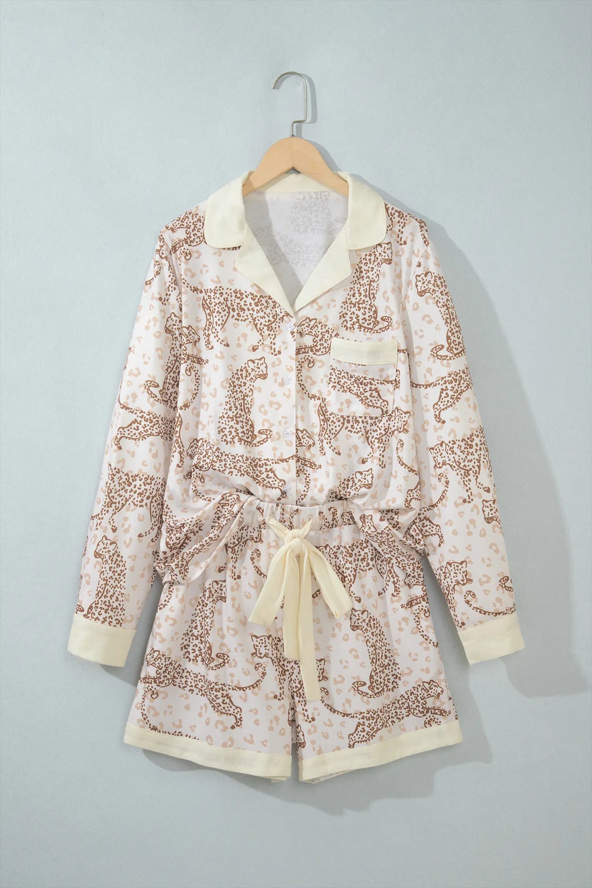 Leopard Print Colourblock Pocket Placket Long Sleeve Lounge Set – Yellow