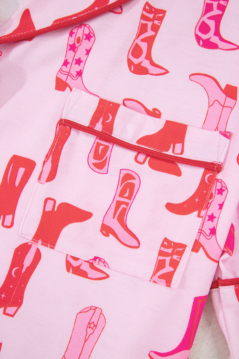 Pink Western Cowgirl Boots Printed Shirt Ruffled Shorts Pyjama Set eAura