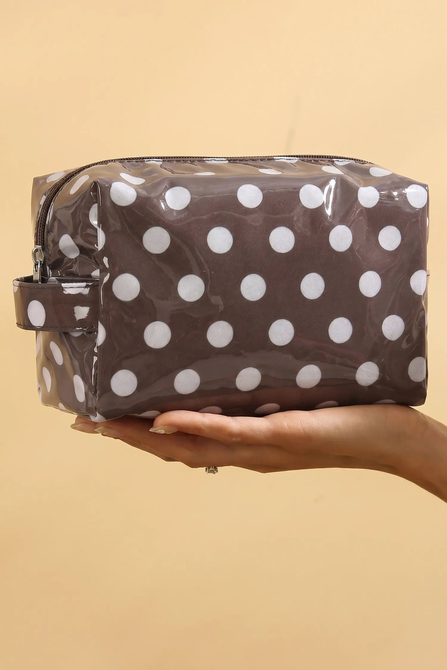 Light Pink Durable PVC Polka Dot Makeup Bag