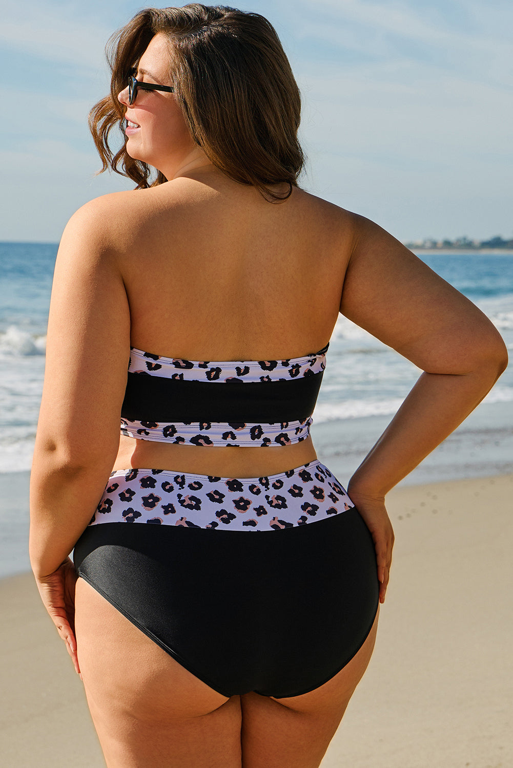 Black 2pcs Leopard Patchwork Plus Size High Waisted Swimsuit BB Fashion Outlet