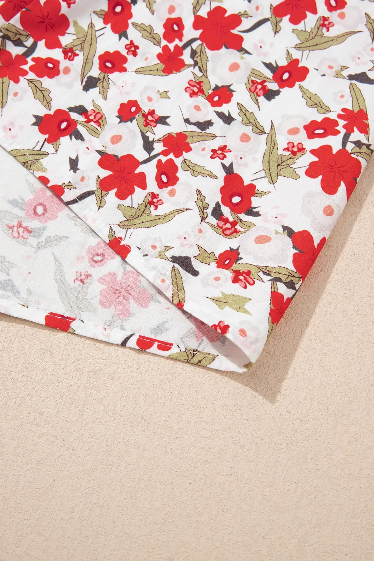 Floral Print Short Puff Sleeve Button Front Shirt
