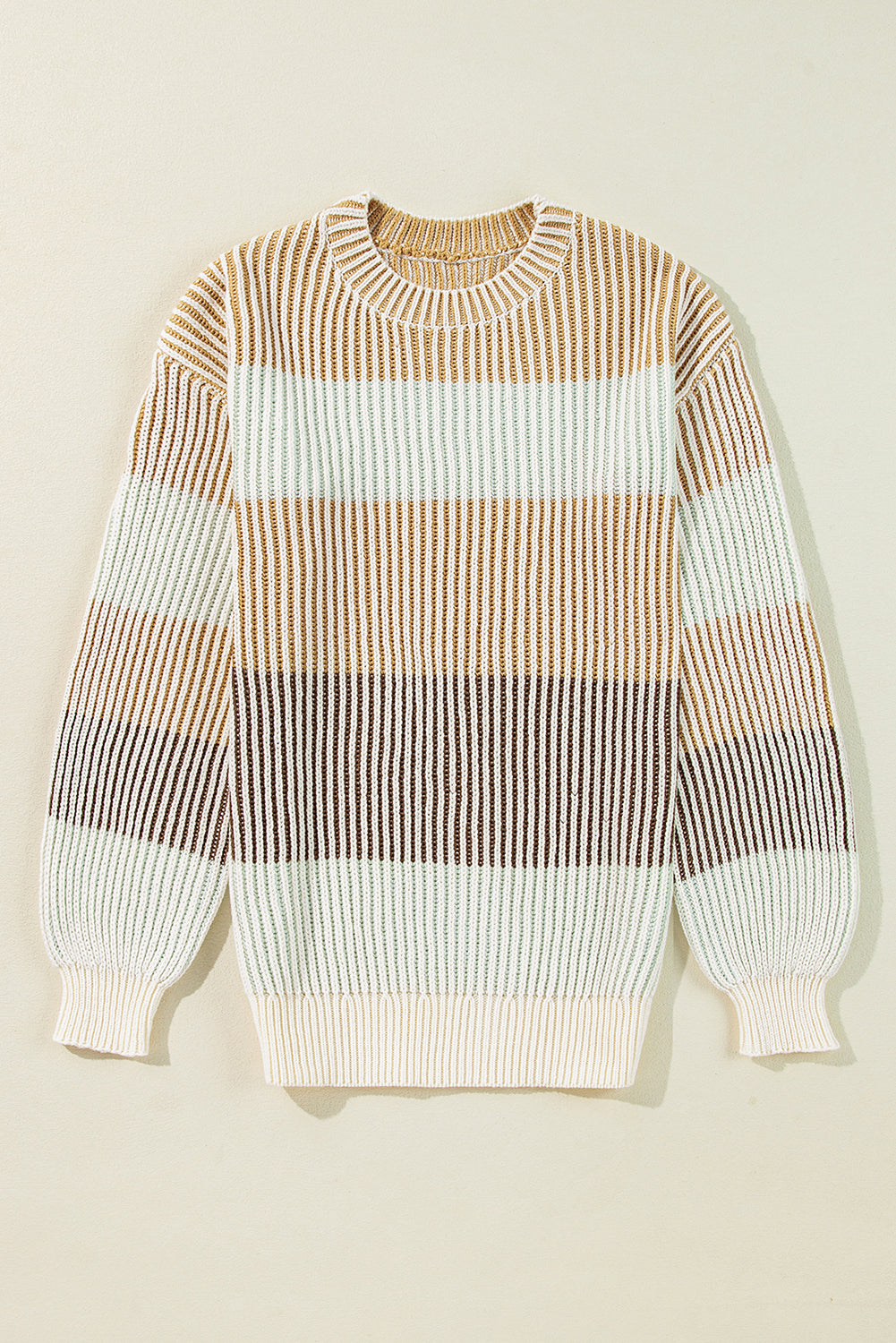 Pink Colourblock Textured Knit Bubble Sleeve Sweater eAura