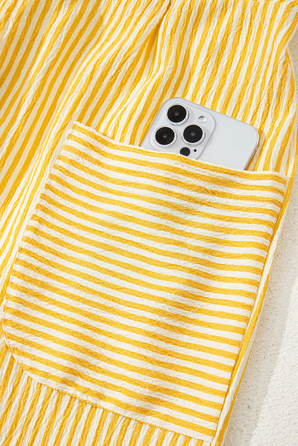 Yellow Stripe Shoulder Tie Smocked Back Wide Leg Casual Romper Dear-Lover Dropshipping