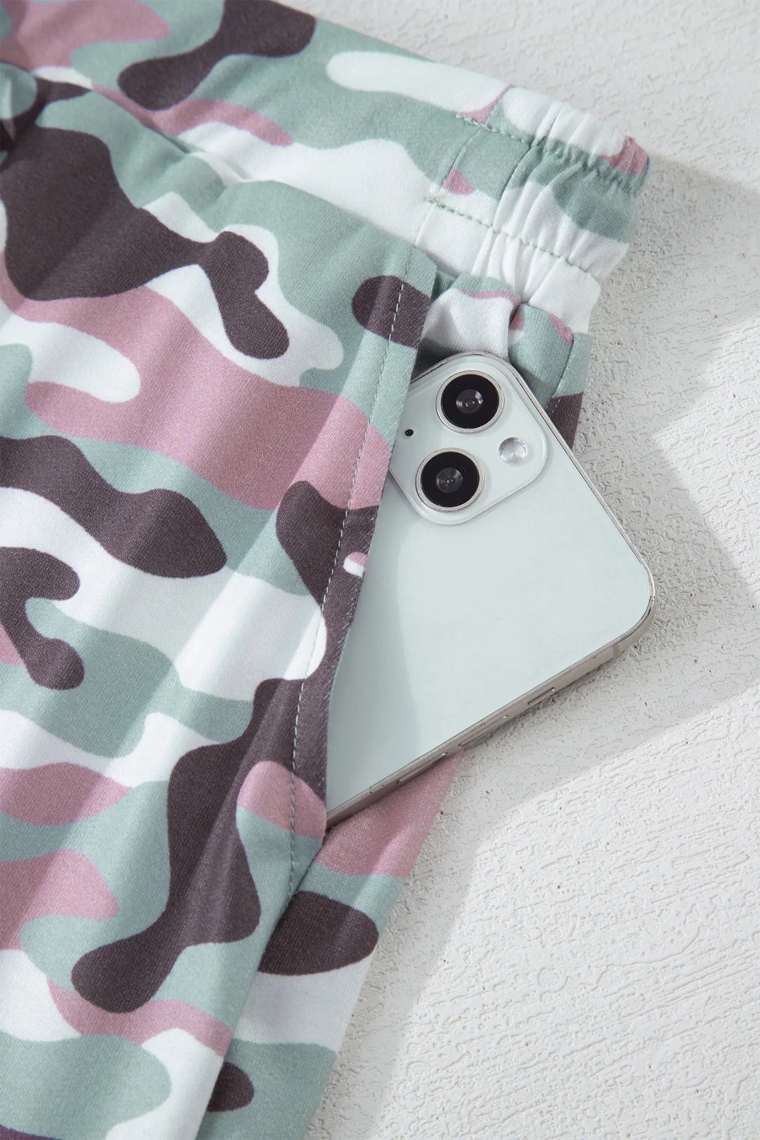 Green Camouflage Print Drawstring Casual Mini Skort