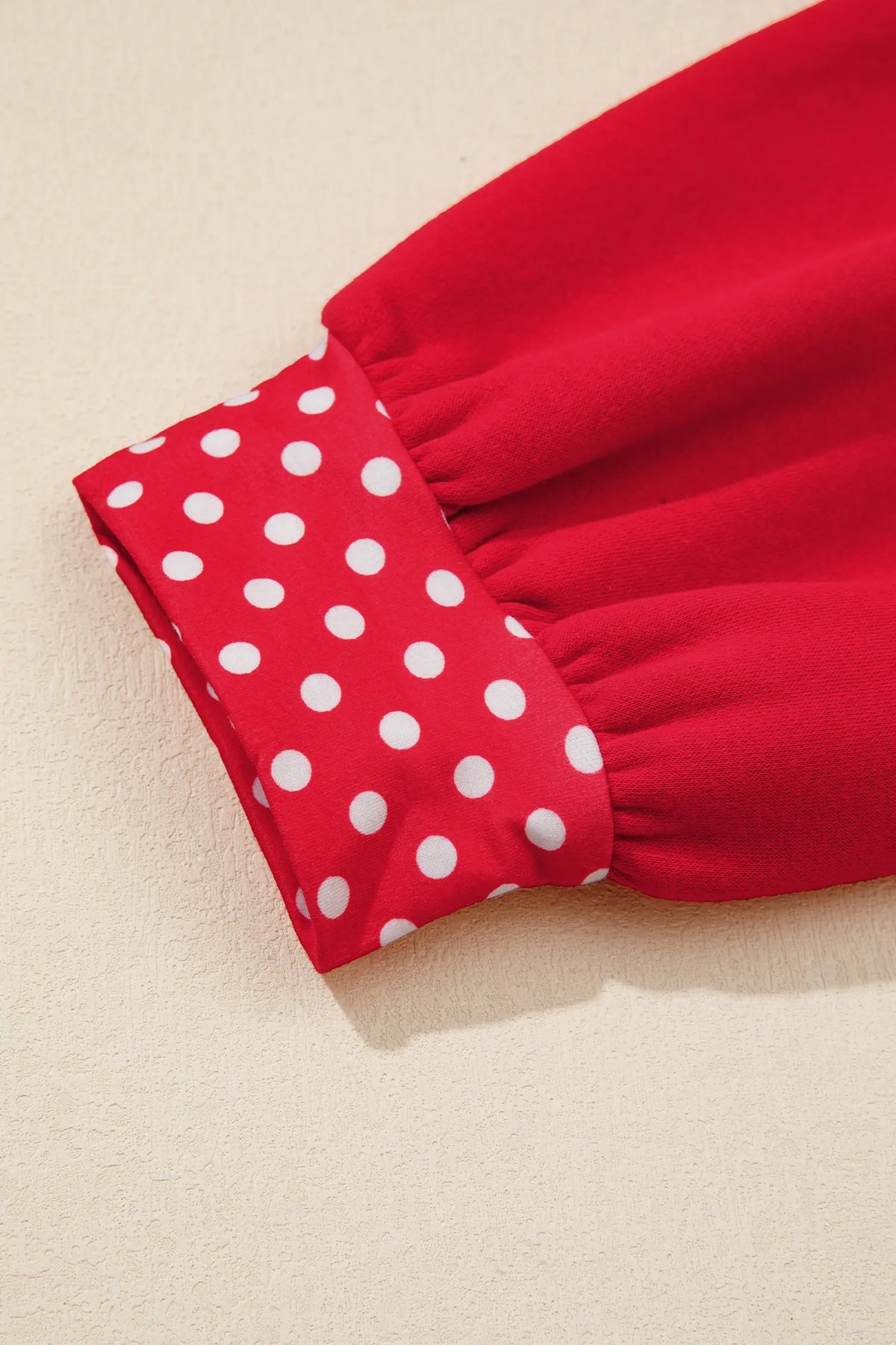 Polka Dot Patchwork Round Neck Plus Size Sweatshirt – Racing Red