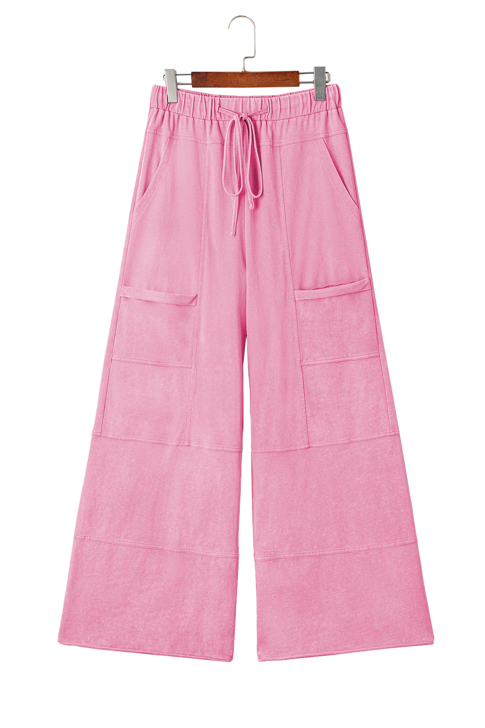 Mineral Wash Exposed Seam Drawstring High Waist Wide Leg Cargo Trousers eAura