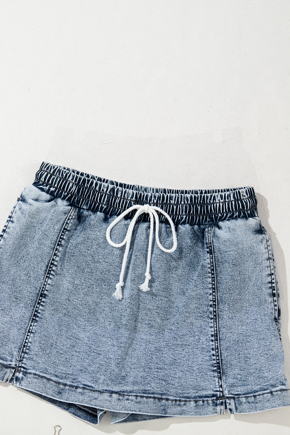 Dusk Blue Drawstring High Waist Pocketed Denim Shorts Skort eAura