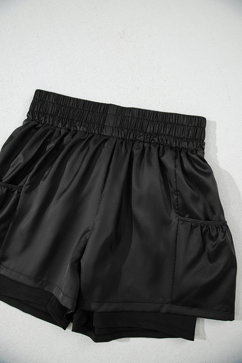 Black Elastic High Waist Pocketed Casual Shorts eAura