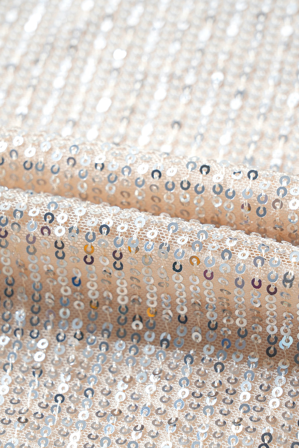 Apricot Sequin Zip up Round Neck Long Sleeve Jacket eAura