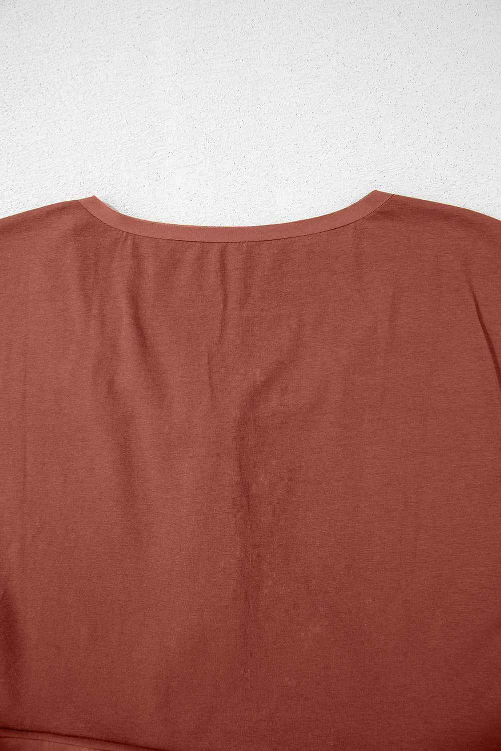 Chestnut Short Sleeve U Neck Buttons Splicing Ruffle Blouse eAura