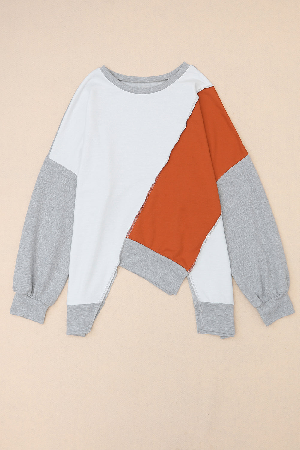 Colour-block Stitching Irregular Hem Long Sleeve Top - eAura