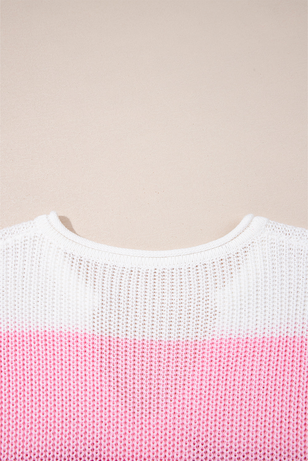 Pink Color Block Notch V Neck Sweater T Shirt eAura