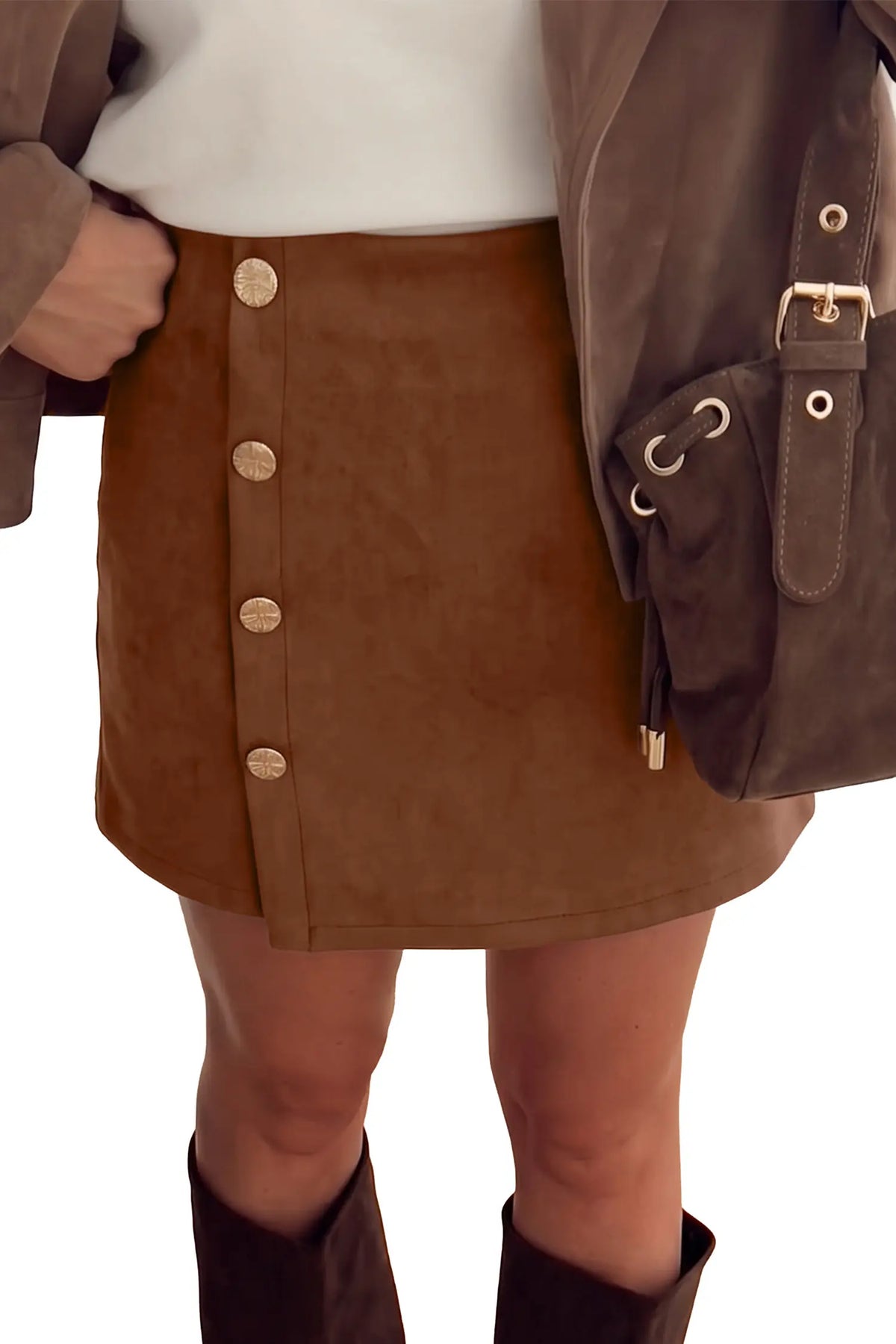 Mini skirt asymmetric wrap with button detail