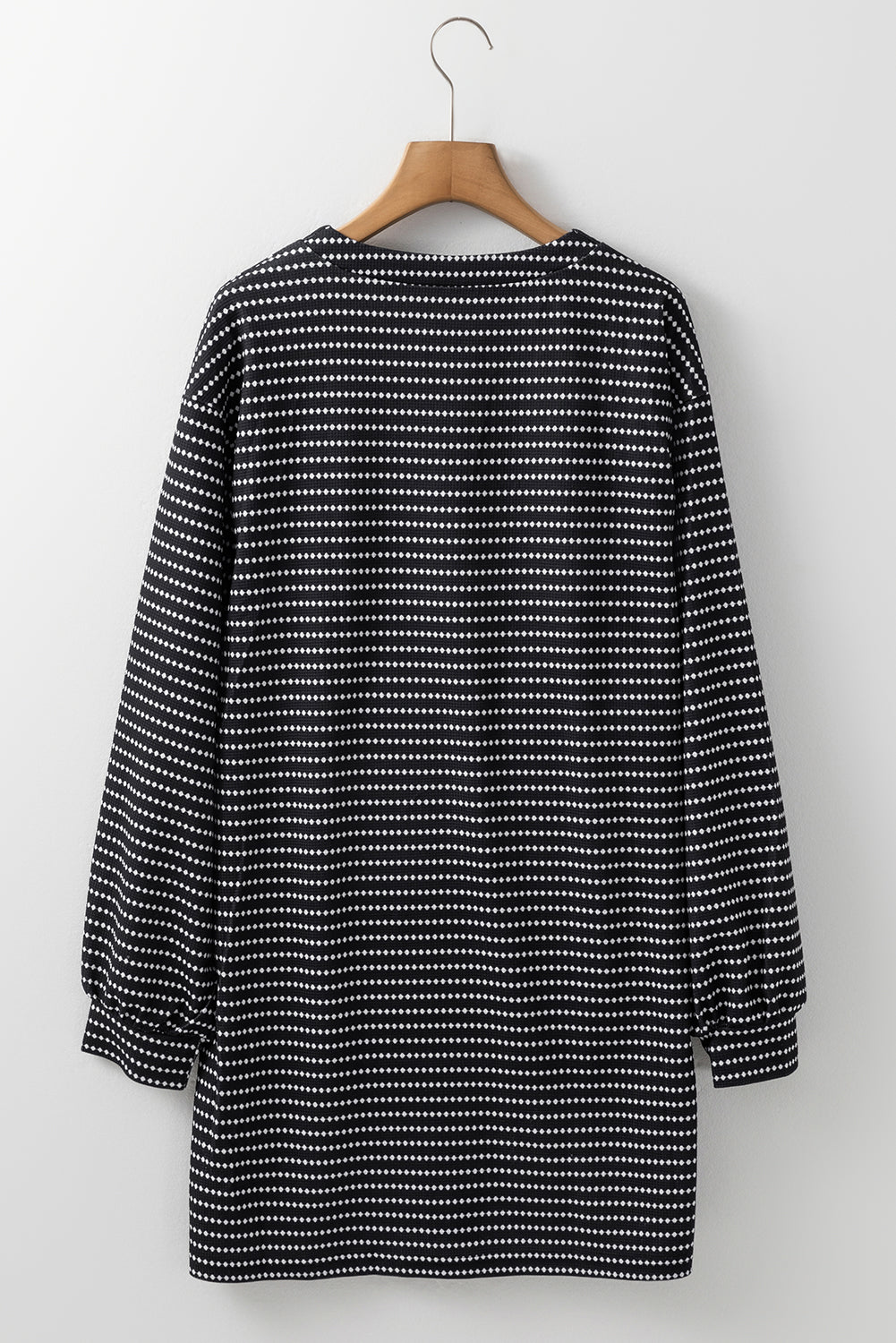Black Striped V Neck Long Puff Sleeve Shift Dress eAura