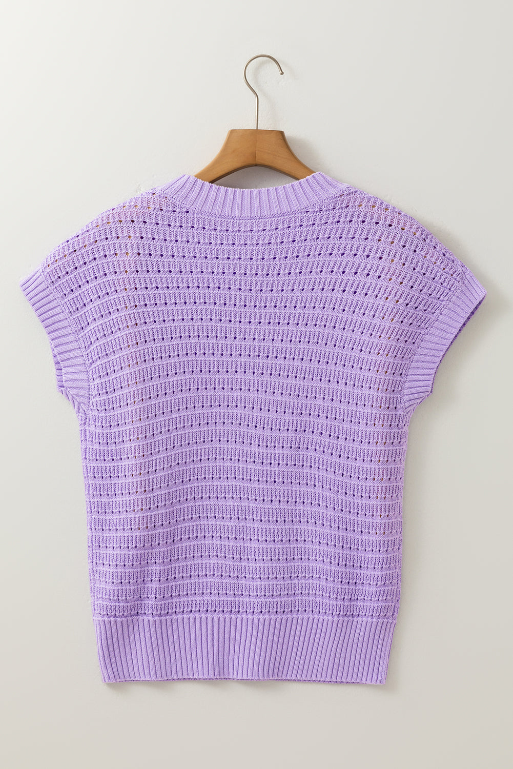 Pointelle knit Ribbed Trim Short Sleeve Sweater eAura