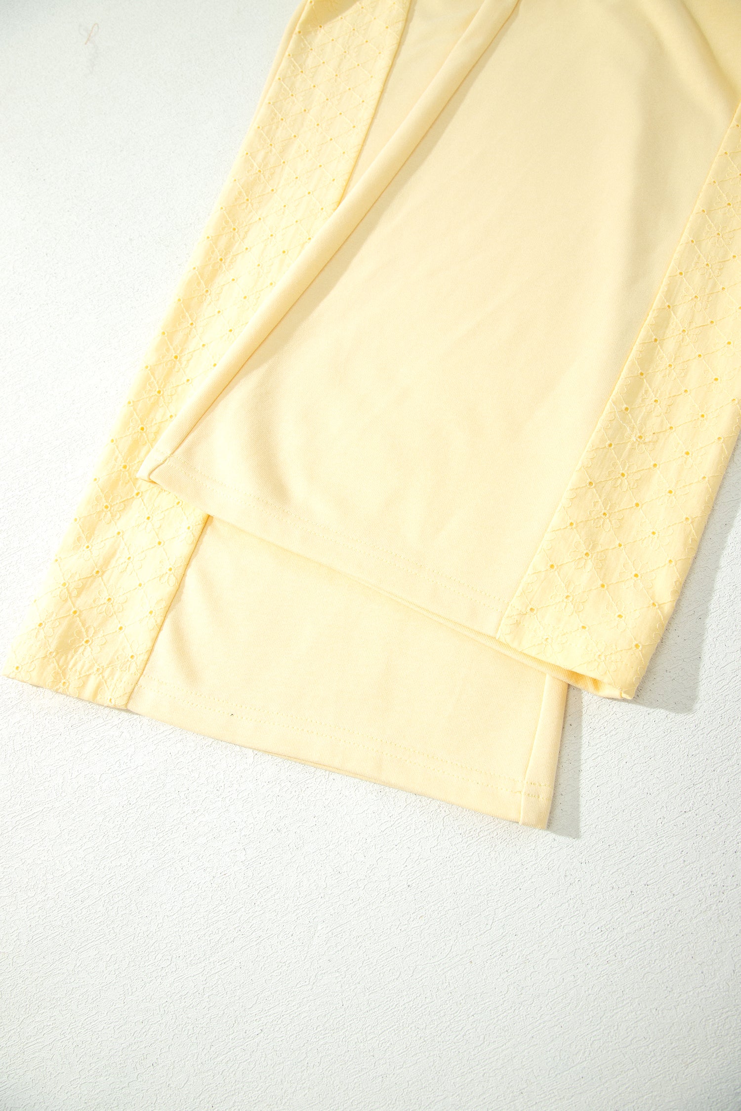 Eyelet Embroidered Lace Patchwork Cropped Pullover Drawstring Pants Set – Yellow Cream