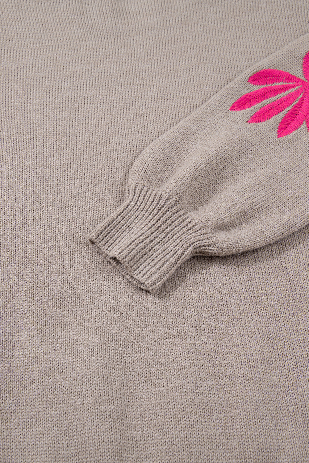 Embroidered Floral Sleeve Round Neck Loose Sweater - eAura