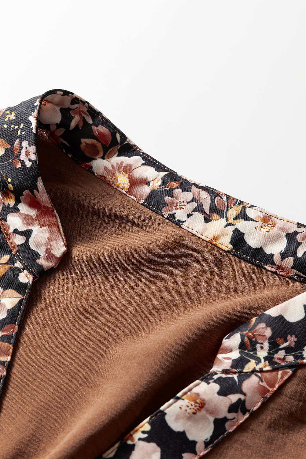Floral Patchwork Detail Notched Neck Long Sleeve Maxi Dress - eAura