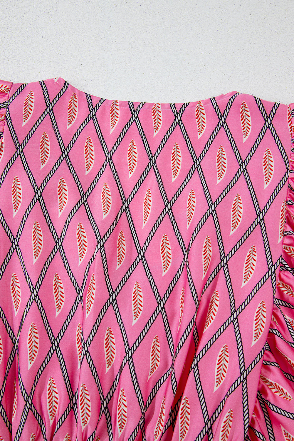 Pink Paisley Geometric Print V Neck High Waist Romper eAura