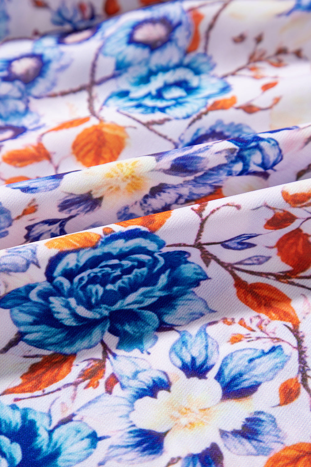 Sky Blue Mixed Floral Print Tie Split Neck Short Sleeve Dress eAura